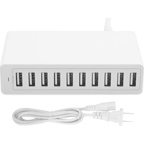 Chargeur USB intelligent multiprise 10 ports 50W 10A blanc (100V-240V) charge rapide pour appareils (1/5)