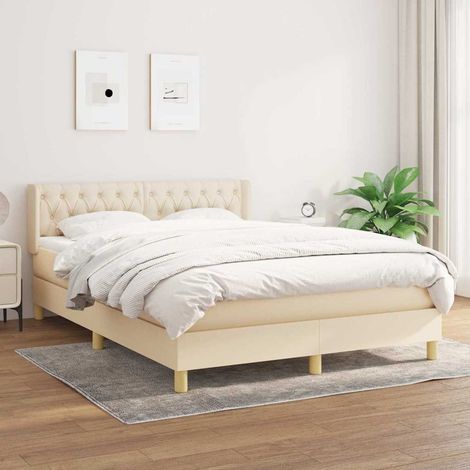 Sommier à lattes de lit avec matelas Crème 140x190 cm Tissu (1/5)