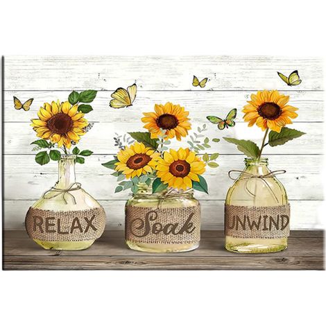 Tableau tournesol pour chambre ou salle de bain, sans cadre, style champêtre, décoration moderne et simple pour salon. (1/5)