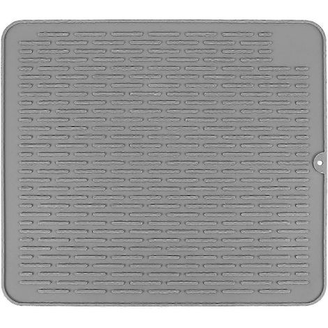 Grand tapis égouttoir en silicone, tapis de cuisine antidérapant, set de table résistant à la chaleur pour évier et plan de travail - 45 x 40 cm (gris) (1/5)
