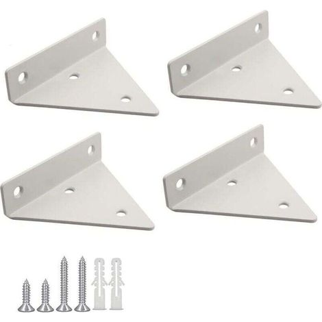 Supports d'étagère triangulaires en fer Lot de 4 Dimensions 100x80x26mm Couleur blanche Fixation murale dissimulée (1/5)