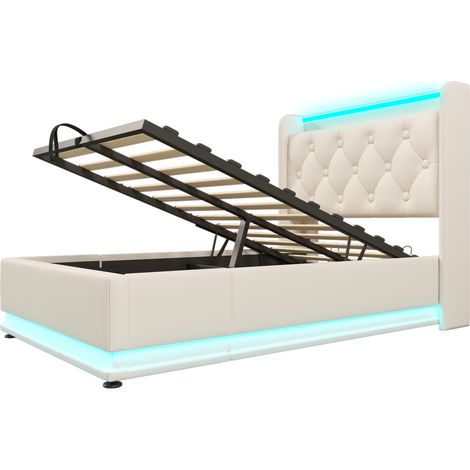 Cama canapé 90 x 200 cm blanca de PU con LED 360°, USB y Type-C (1/5)