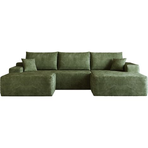 Sofá de esquina modular de 270 cm en tejido de pana verde, sin montaje, HOMVRA (1/5)