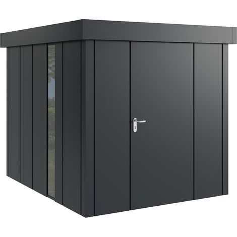 Hörmann Metall-Gerätehaus "Juno" mit Flachdach, JFD6 - Design, 214 x 262 cm (B x T), anthrazit, mit bodentiefem Fenster, 1-flüglige Tür, Anschlag rechts (1/5)