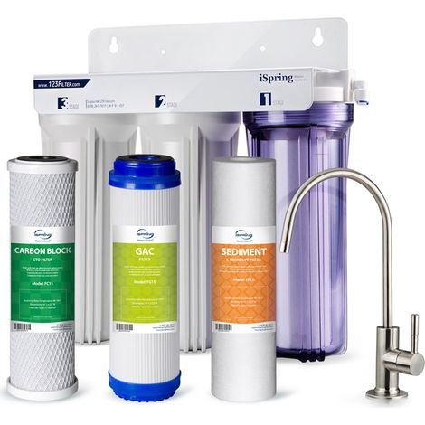 iSpring US31 Filtraggio dell'Acqua Sotto Lavello Classico a 3 Stadi, senza Serbatoio, Sedimenti + Carbonio + Carbonio (1/5)