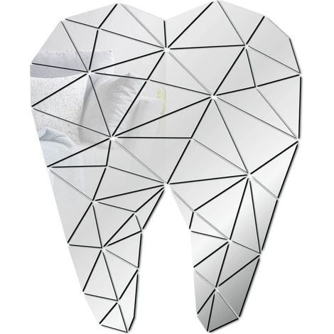 JSSEVN - Acrylic wall sticker in the shape of a tooth - Shatterproof mirror tiles - Wall decoration - Silver - 58 x 72 cm (1/5)