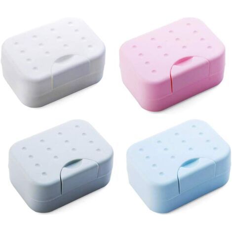 4 Pack Travel Soap Dish Holder with Lid, Plastic Soap Box, Easy to Clean for Bathroom, Shower and Kitchen (1/4)