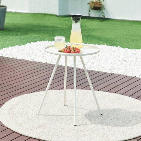 Tavolino da Giardino Fosen in Acciaio Piano con Maniglia Centrale - Bianco [en.casa]