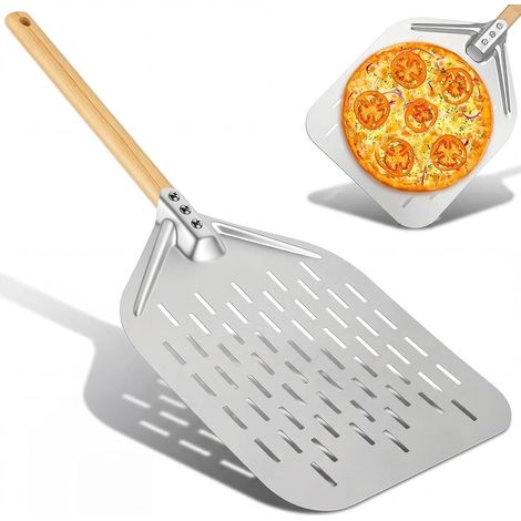 Pelle à Pizza 30 cm, Pelle Pizza avec Poignée en Bois Amovible, Pelle a Pizza Perforée en Acier Inoxydable, pour la Cuisson de Pizzas, Pain, Tartes, Gaufres (1/5)
