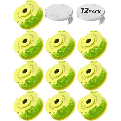 12 Pack Bobine Fil Coupe Bordure remplacements pour Ryobi One + AC14RL3A 18v 24v 40v Coupe Bordures, Bobine Ø 2mm, Longueur 3,3m (10 Fil Coupe Bordure, 2 Couvercle)