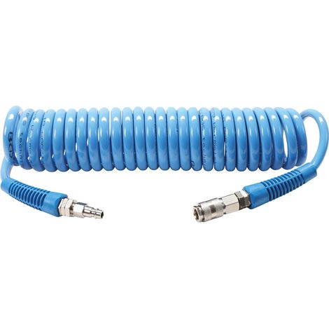 Bgs Technic – Tuyau à air comprimé spiralé 8mm – Longueur flexible 0,9 à 6m – Pression max 10 bar – Raccord rapide 1/4 Type EURO – Polyuréthane durable