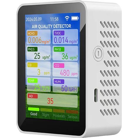 Analyseur Qualité Air Portable CO2 PM2.5 TVOC HCHO Détecteur Monoxyde Carbone Écran TFT 2.8 Pouces Alarme Sonore (1/5)