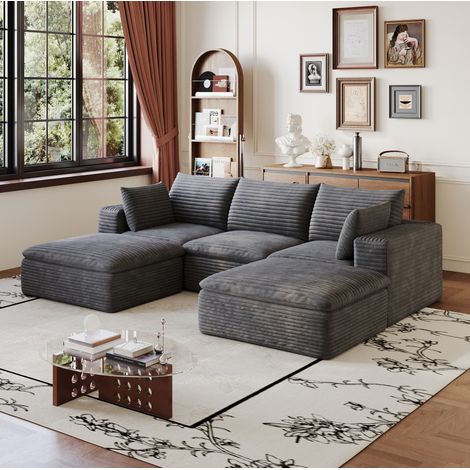 Canapé modulable en tissu gris foncé, confort mousse HAVRYA (1/5)