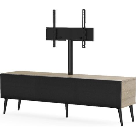 Les Tendances – Meuble TV 160 cm en bois mélaminé foncé – Support écran orientable à 24° – Tissu acoustique noir – Charge max 35 kg (1/5)