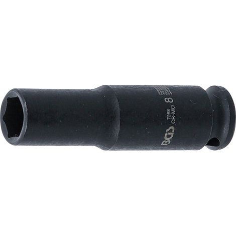 BGS Douille à clé à chocs hexagonale profonde, entraînement carré intérieur 6,3 mm (1/4"), SW 8 mm (1/4)