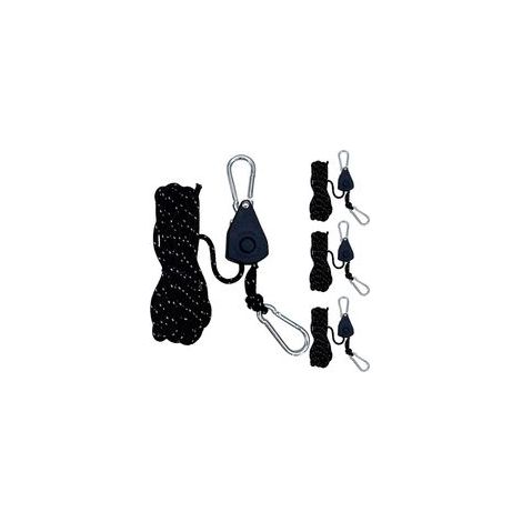 Lot de 4 haubans réfléchissants de 4 m - 4 mm - Tendeur léger - Réglable - Pour extérieur, tente, tente, camping, voile d'ombrage - Corde à linge (noir)