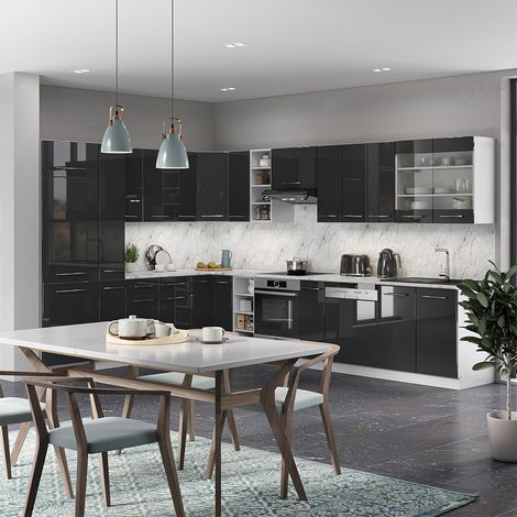 Cucina angolare completa Fame-Line, Antracite lucido/bianco, 347 x 257 cm senza piano di lavoro, Vicco (1/5)