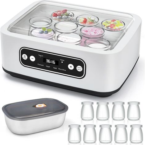 1.6L YaourtièRe, Avec 9 Pots Portables, Pot IntéRieur En Acier Inoxydable 304, Minuterie RéGlable Et Chauffage PTC Pour Yaourt Maison, Natto, Vin De Riz Et Fermentation