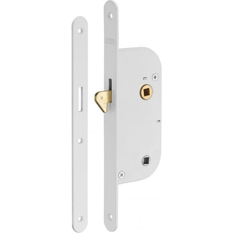 Serrure encastrable à condamnation pour salle de bain – Acier – Côté d'ouverture réversible – Gâche plate incluse – Bouts ronds