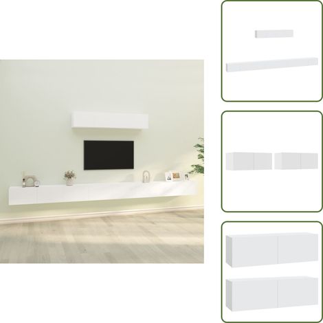 6-tlg. TV-Schrank-Set Weiß Holzwerkstoff - TV-Schrank - Holzwerkstoff Möbel - Wohnzimmer Dekoration - Wandmontage Regal - Fernsehtisch (1/5)