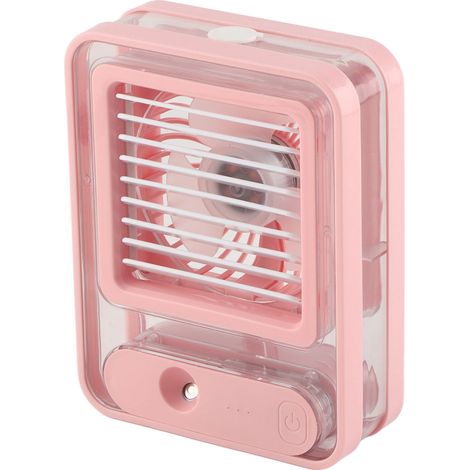 Wiederaufladbarer USB-Tischventilator mit Sprühfunktion, 3 Geschwindigkeitsstufen, leiser Betrieb, Wassersprühfunktion, Nachtlicht, für Schlafzimmer, Büro, Reisen, rosa (1/5)