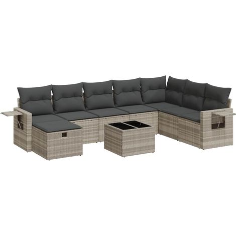 vidaXL Set Divano da Giardino 9pz con Cuscini Grigio Chiaro Polyrattan (1/5)
