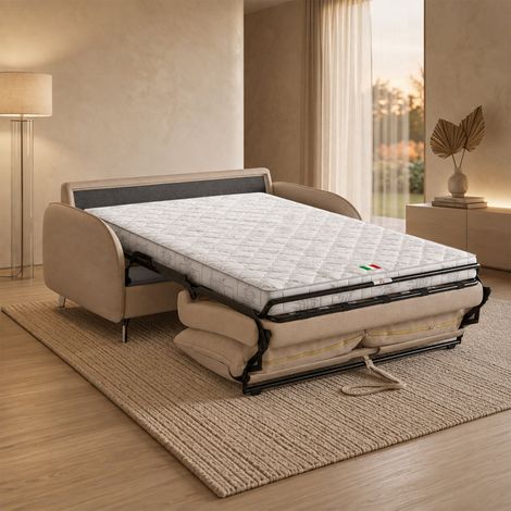 MARTINE Canapé 3 places convertible en tissu taupe matelas 14 cm (1/5)