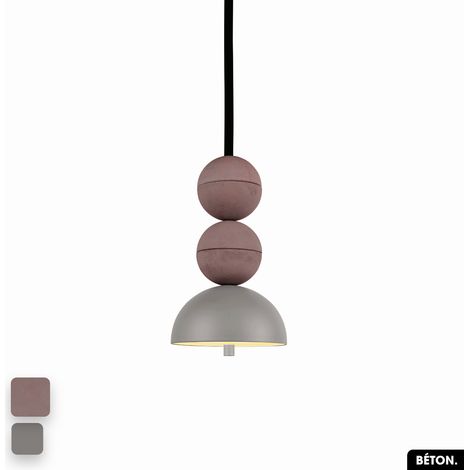 Lampe de suspension en béton - BOSFOR CONCRETE LILAS - GRIS 2 BALLES LED 14W (1/3)