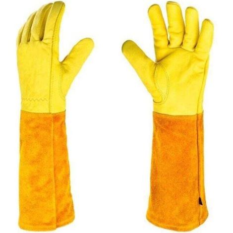 Gants de jardinage en cuir croûte de bovin – Tissu anti-griffure Ripstop – Résistants à l'eau et à l'huile – Manchette souple