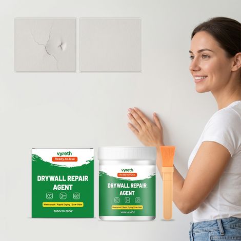 Pâte de Réparation Murale 300g, Enduit pour Murs avec Brosse, Rebouchage Trous Clous Fissures, Réparation Plâtre, Séchage Rapide, Facile à Appliquer (1/5)
