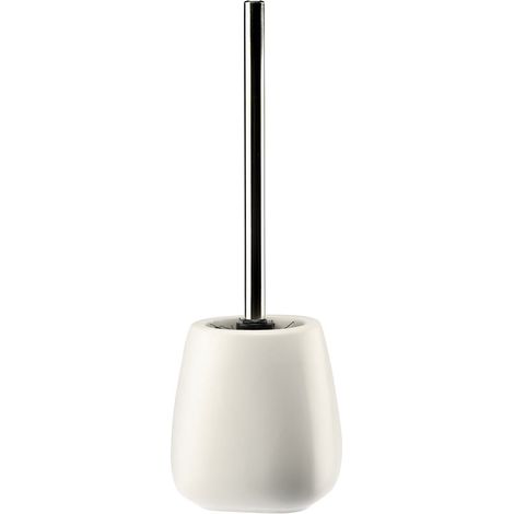 Scopino per WC con contenitore, in ceramica color pastello, bianco opaco (1/2)