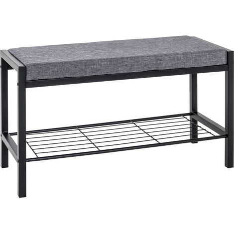 Banc 80x32x48 cm en tissu gris et métal noir (1/2)