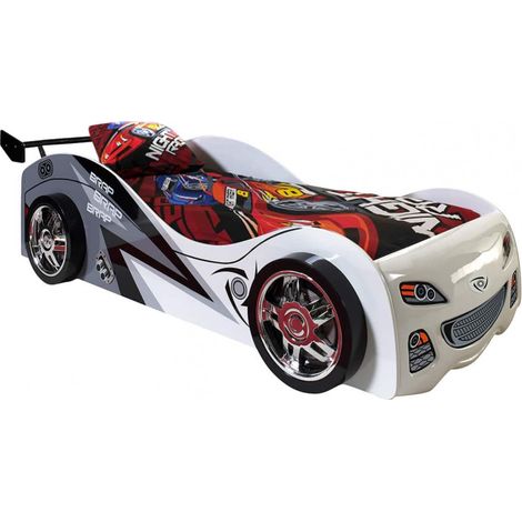 FASTER - Lit Voiture de Course 90x200cm Blanc Gris Noir (1/3)