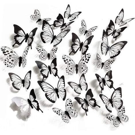 Stickers Muraux - AQSACOKIYA - Papillons 3D - Noir et Blanc - 48Pcs - Décoration Contemporaine (1/4)
