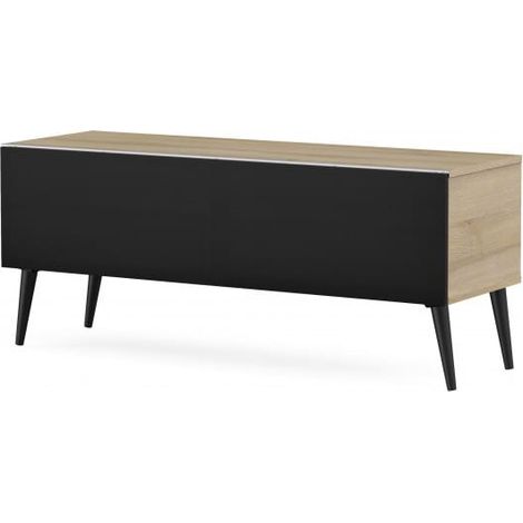 Meuble TV tissu acoustique noir et bois clair Umea 120 cm (1/5)