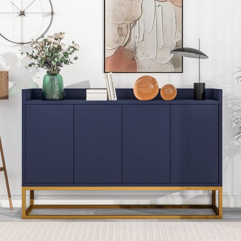 Buffet moderne au style minimaliste, 4 portes sans poignées, meuble pour salle à manger, salon et cuisine, bleu marine (1/5)