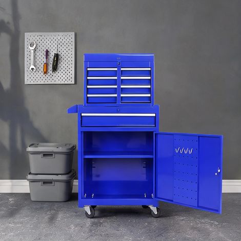 Servante d'atelier coloris bleu en acier 58,5 x 28 x 102 cm (1/5)