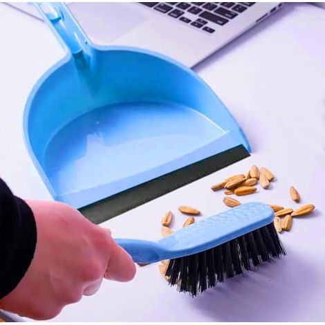 Ensemble pelle et balayette 2 pièces Plastique Bleu Nettoyage ménager Bord en caoutchouc pour une prise en main facile Portable et ergonomique Utilisation à la maison et au bureau