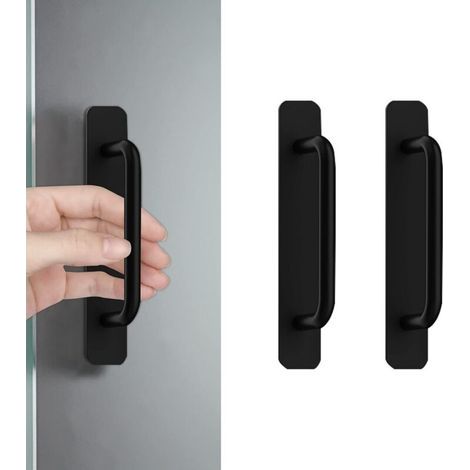 Lot de 2 poignées de porte autocollantes en aluminium noir - Pour cuisine, chambre à coucher, armoire, salle de bain (147 mm) (1/4)