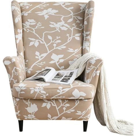 Housse extensible pour fauteuil à oreilles, canapé, fauteuil, canapé, housse de protection en spandex imprimée, antidérapante et douce, motif branches (1/5)
