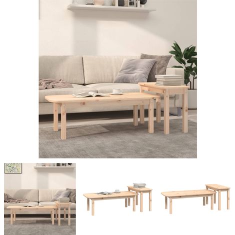 The Living Store - 2-tlg. Couchtisch-Set Massivholz Kiefer (1/5)