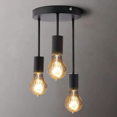 Plafonnier rétro,3 douilles pour ampoules E27, Lampe Suspension Industrielle Métal Retro Suspensions Vintage Plafonnier Luminaire Antique Pendante (1/5)