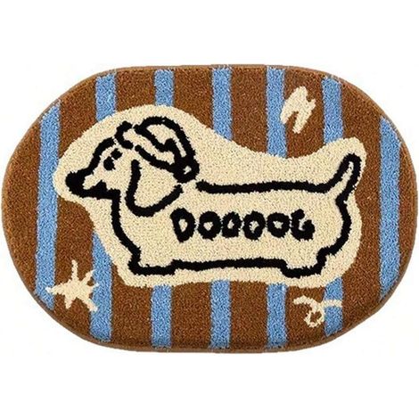 Tapis de bain absorbant, paillasson ovale à rayures floquées à séchage rapide - 40 x 60 cm (1/4)