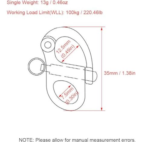 Lot de 2 manilles à ressort de 35 mm en acier inoxydable à dégagement rapide pour voilier, yacht ou bateau (1/5)