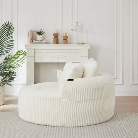 Fauteuil assise individuelle Siège forme ronde velours côtelé 3 coussins 2 porte-boissons rangement latéral base antidérapante (1/5)