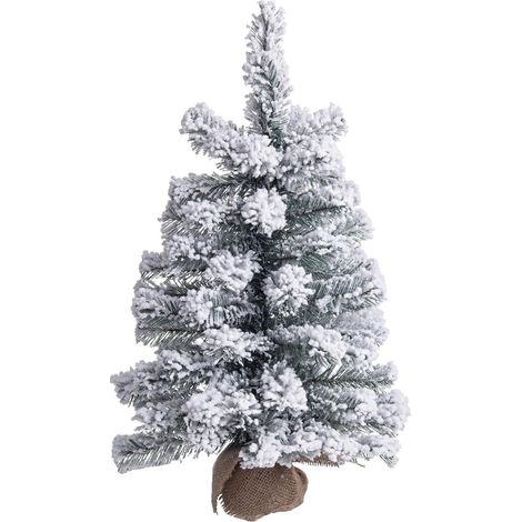 Weihnachtsbaum "Pinetto Timmy verschneite" aus PVC + weißem Flock mit Jutefuß -90 cm (1/4)