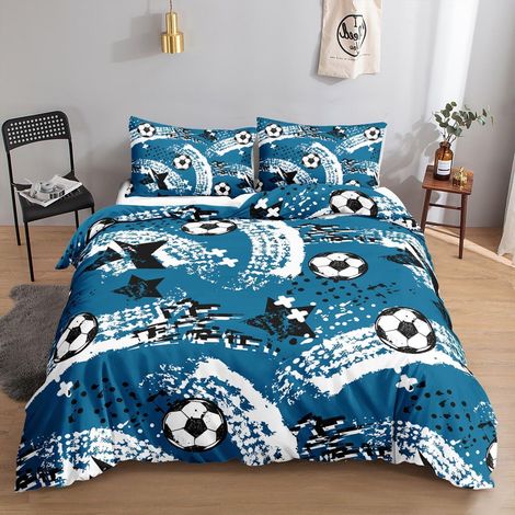 Fußball Bettwäsche Set 200x200cm für Kinder, Blau Graffiti Druck, 3-teilig