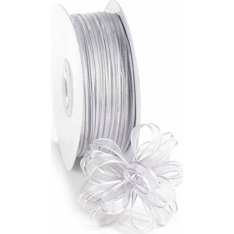 Nastro velo grigio argento con tirante per fiocco facile, mm 6 x 50 m