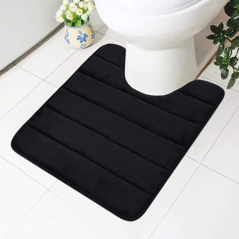 CCYKXAA Memory Foam Bath Mat Non-Slip Backing Soft Water Absorbent Bath Mat for Toilet Bathroom, Memory Foam, Black, 50 x 60 cm (1/4)