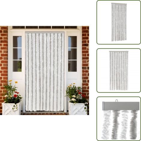 Fliegenvorhang Hellgrau und Weiß 90x220 cm Chenille - Fliegenvorhang - Insektenschutz - Türvorhang - Sommergarten - Balkon